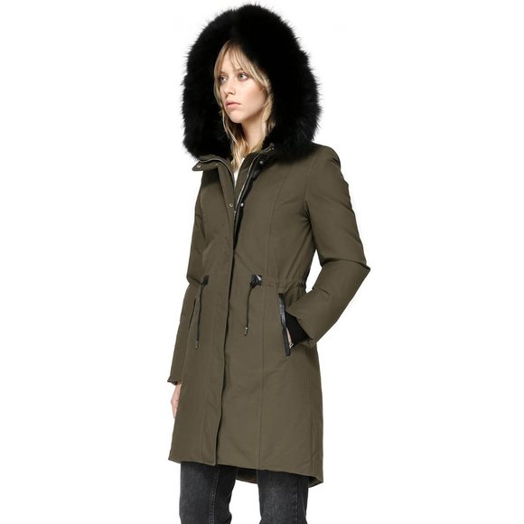 Mackage Khaki Puffer Jacket with Black Fur Hood - Picture 2 of 12